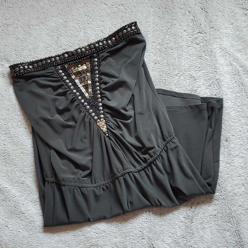 Bisou Bisou beaded strapless dress size 6 green